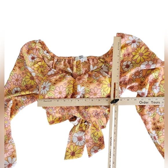 Madden NYC Crop Top Tie Back Blouse Shirt‎ Flowers - Picture 5 of 5